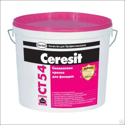 Краска фасадная силикатная CERESIT CT 54 база 15 л